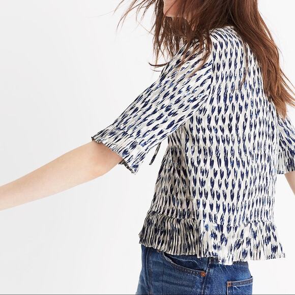 Madewell Sunpleat Lace-Up Top in Painted Feathers size S - Picture 1 of 11
